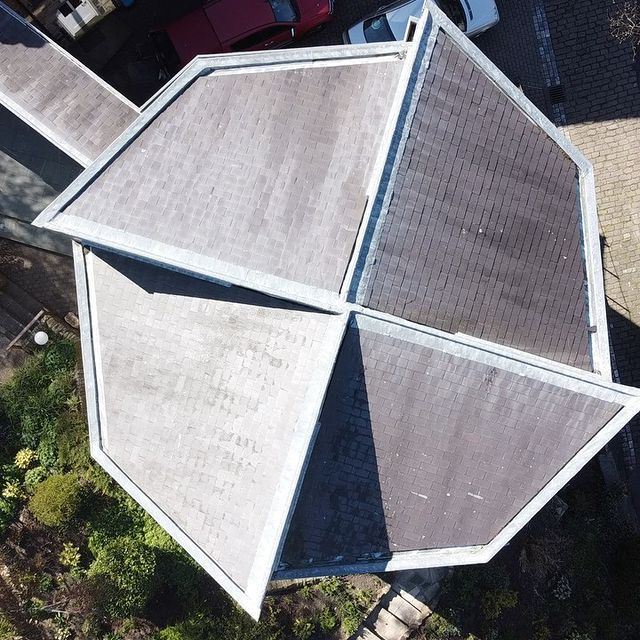 Drone roof inspection on old chapel
